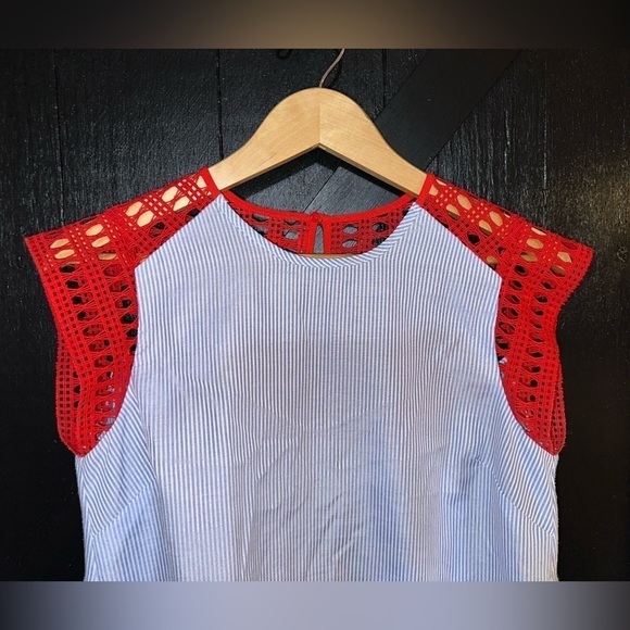 Anthropologie MAEVE Artsy Striped Poplin Crochet Colorful Blouse Top Sz XS - Picture 3 of 8